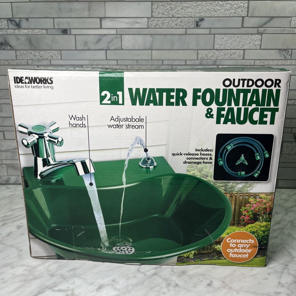 Ideaworks 2-in-1 Outdoor Water Fountain & Faucet Combo Green, Universal fountain